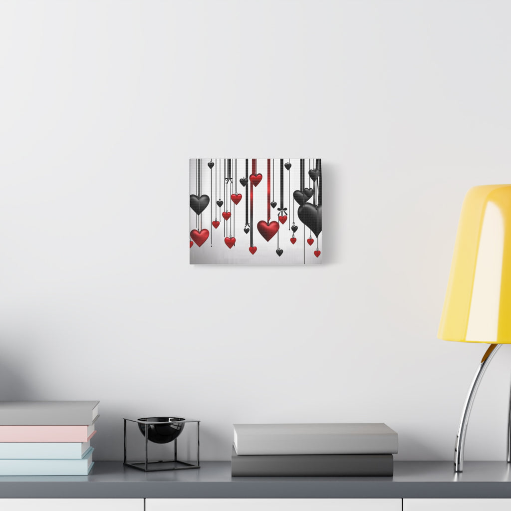 Hanging Red & Black Hearts Matte Canvas Wall Art — Romantic Valentine Decor