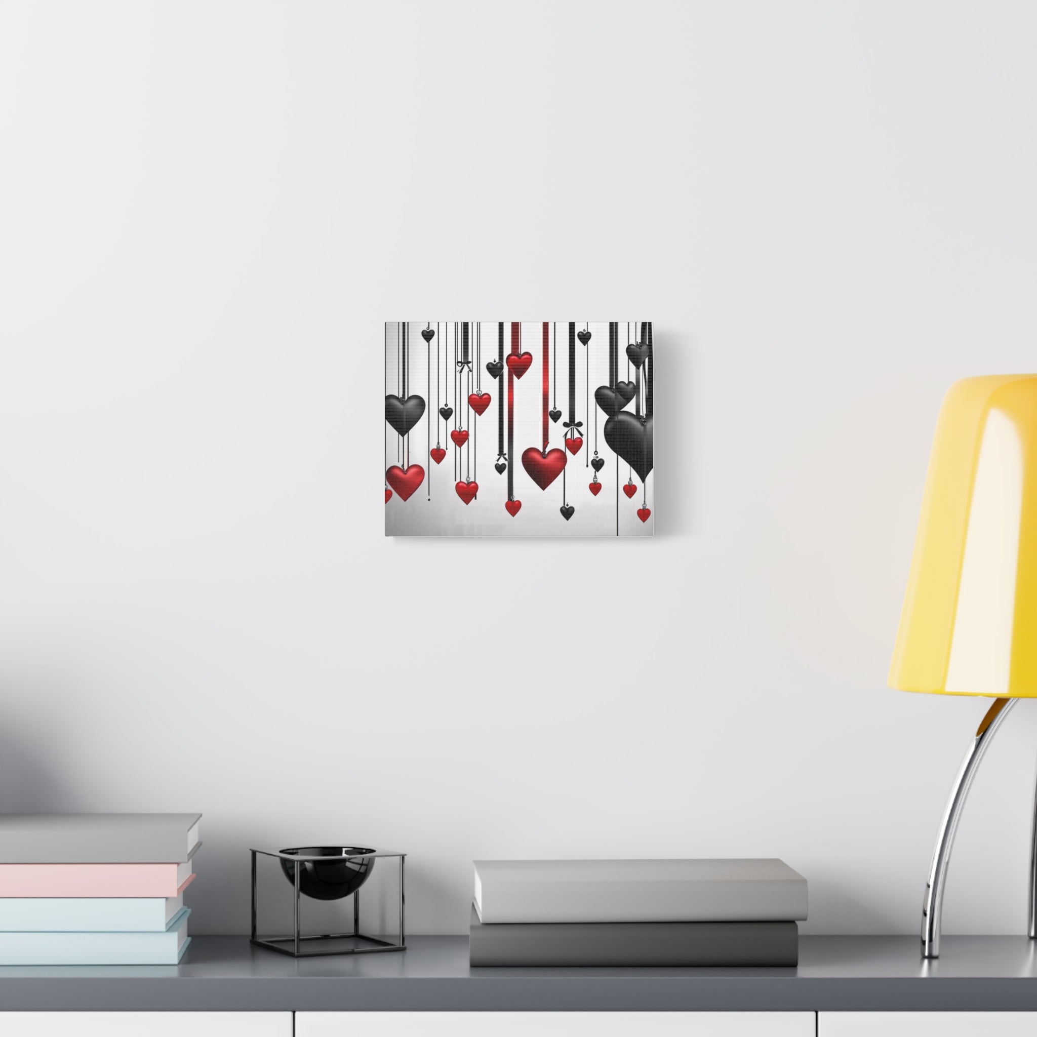 Hanging Red & Black Hearts Matte Canvas Wall Art — Romantic Valentine Decor