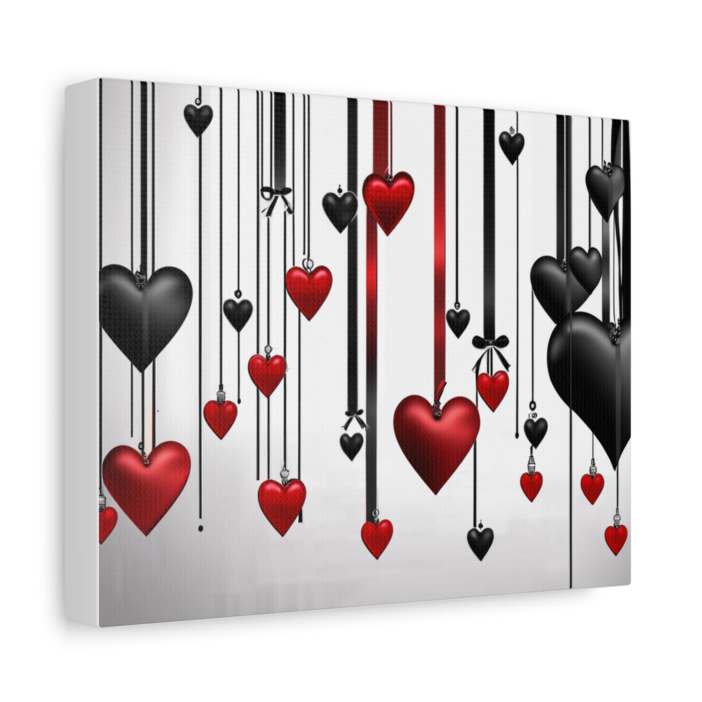 Hanging Red & Black Hearts Matte Canvas Wall Art — Romantic Valentine Decor