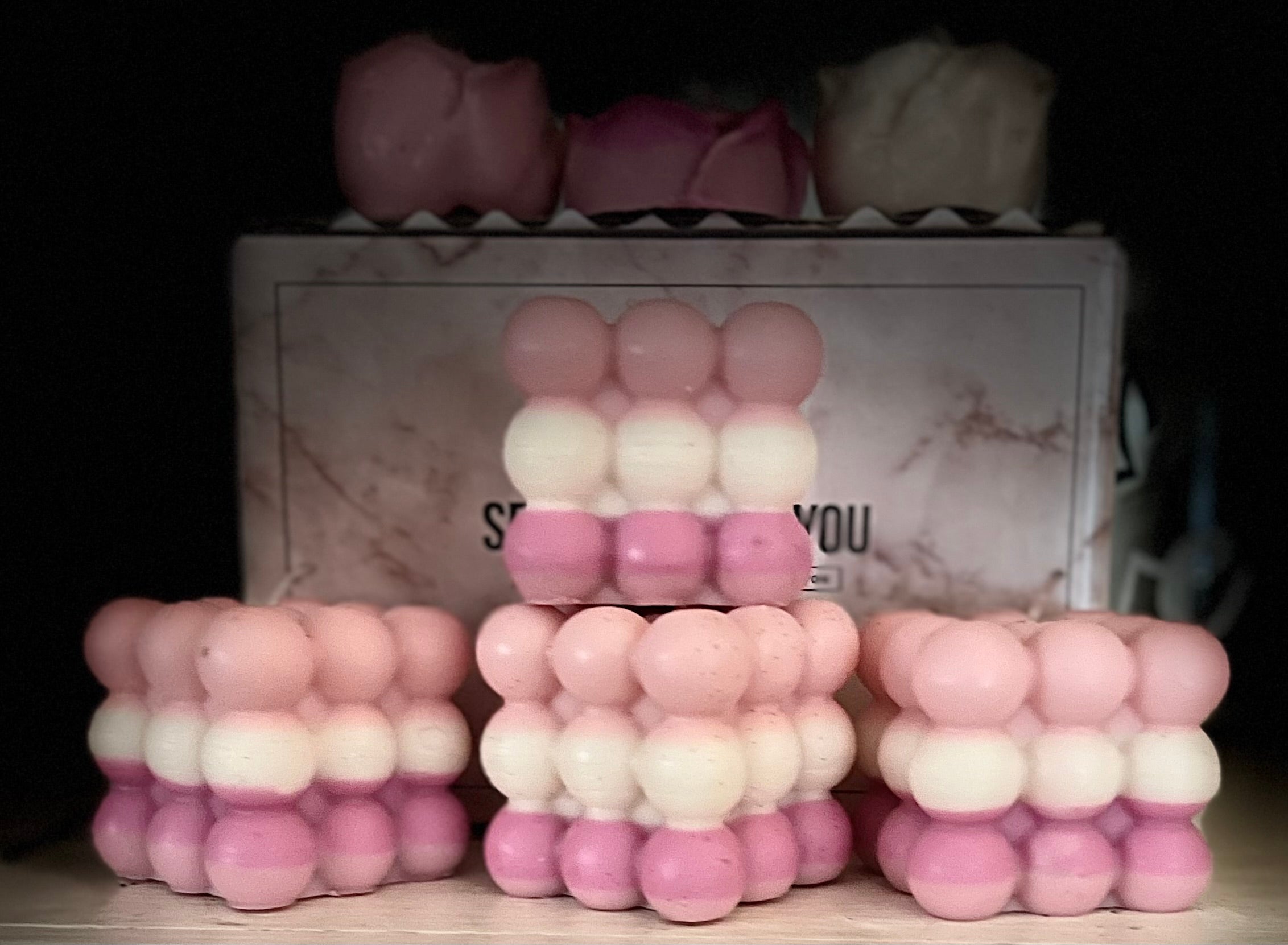 Pink & White Bubble Decor Candle